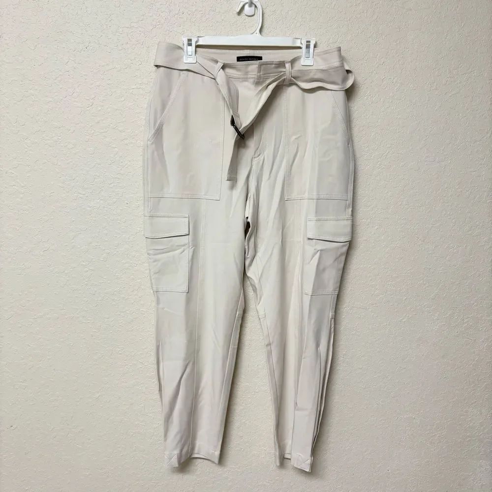 Banana Republic Cream Slim Refined Stretch Cargo Pants Women’s Belted Size 12L